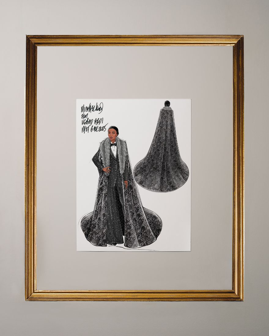 Esquisse du costume en flanelle mélangée au charbon de bois sur mesure orné de rayures argentées scintillantes