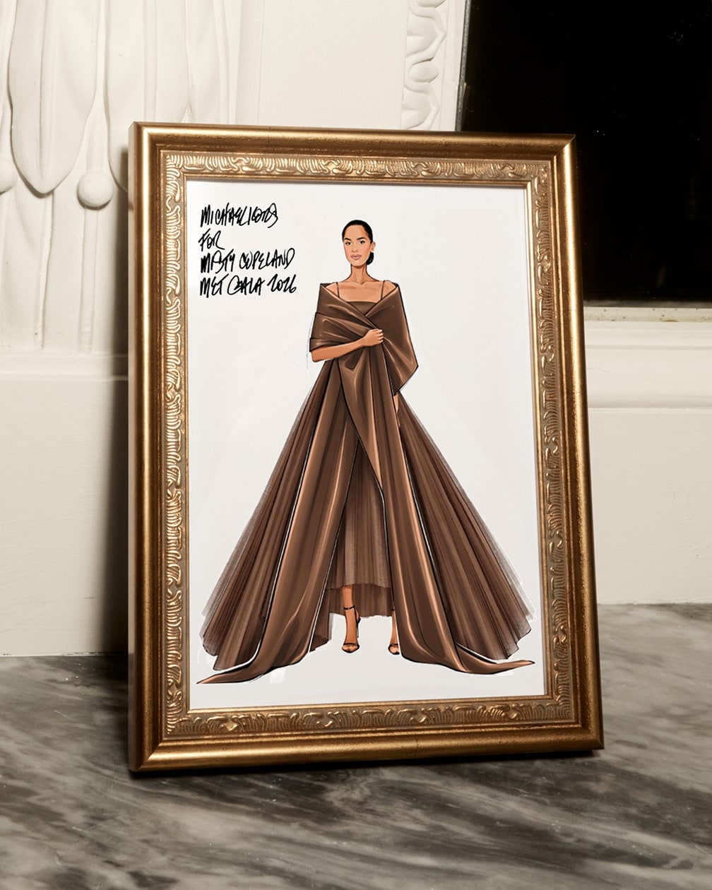croquis sur mesure du haut bandeau en cuir plong&eacute; couleur cacao et de la jupe en tulle