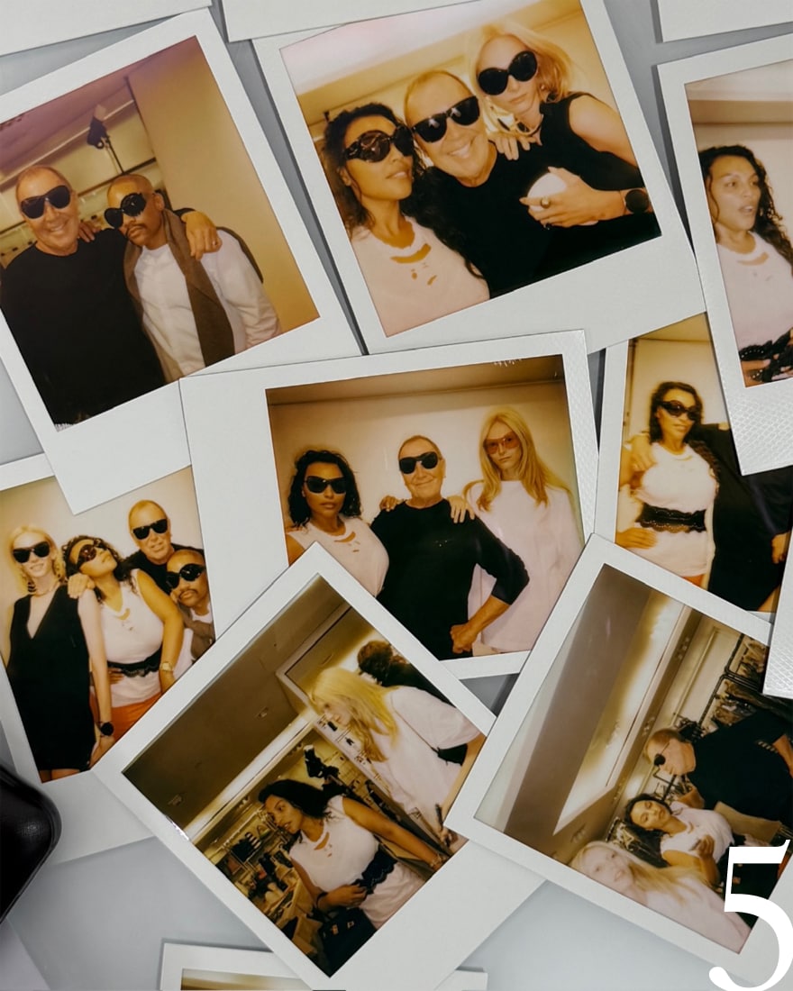 5 models posing for polaroids at fittings