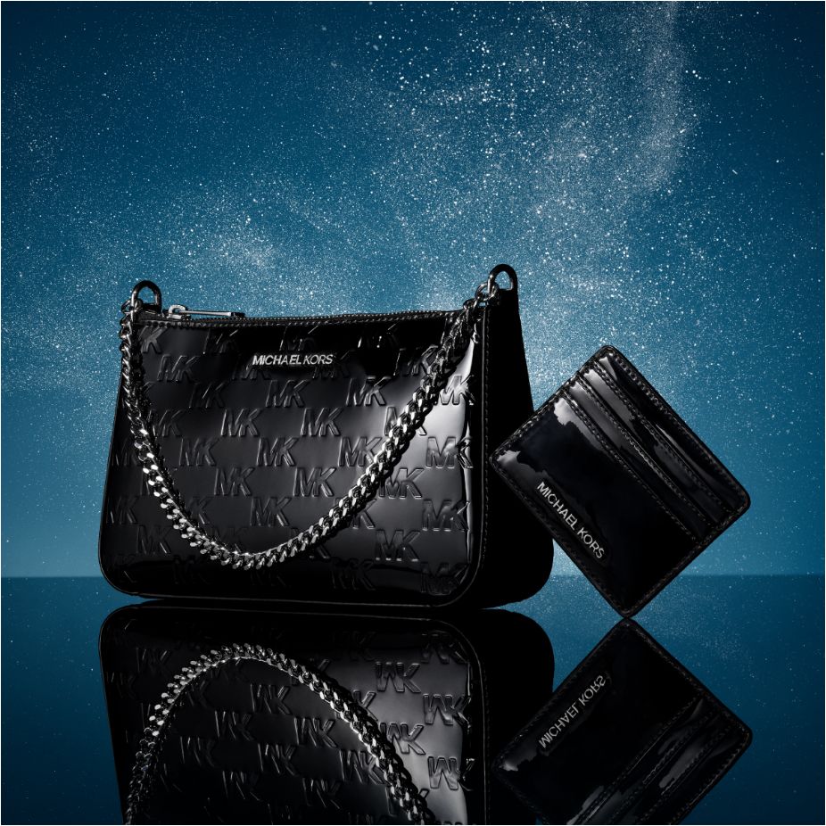 black leather handbag and wallet