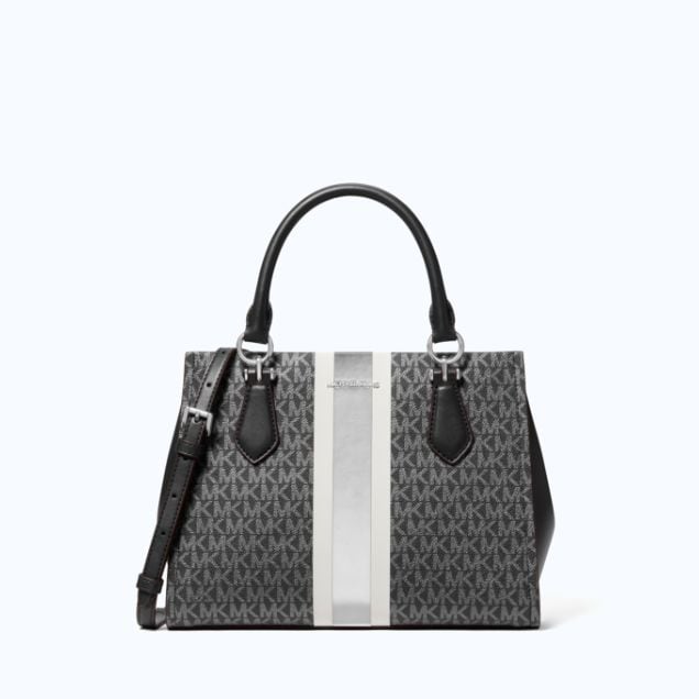 black and silver satchel