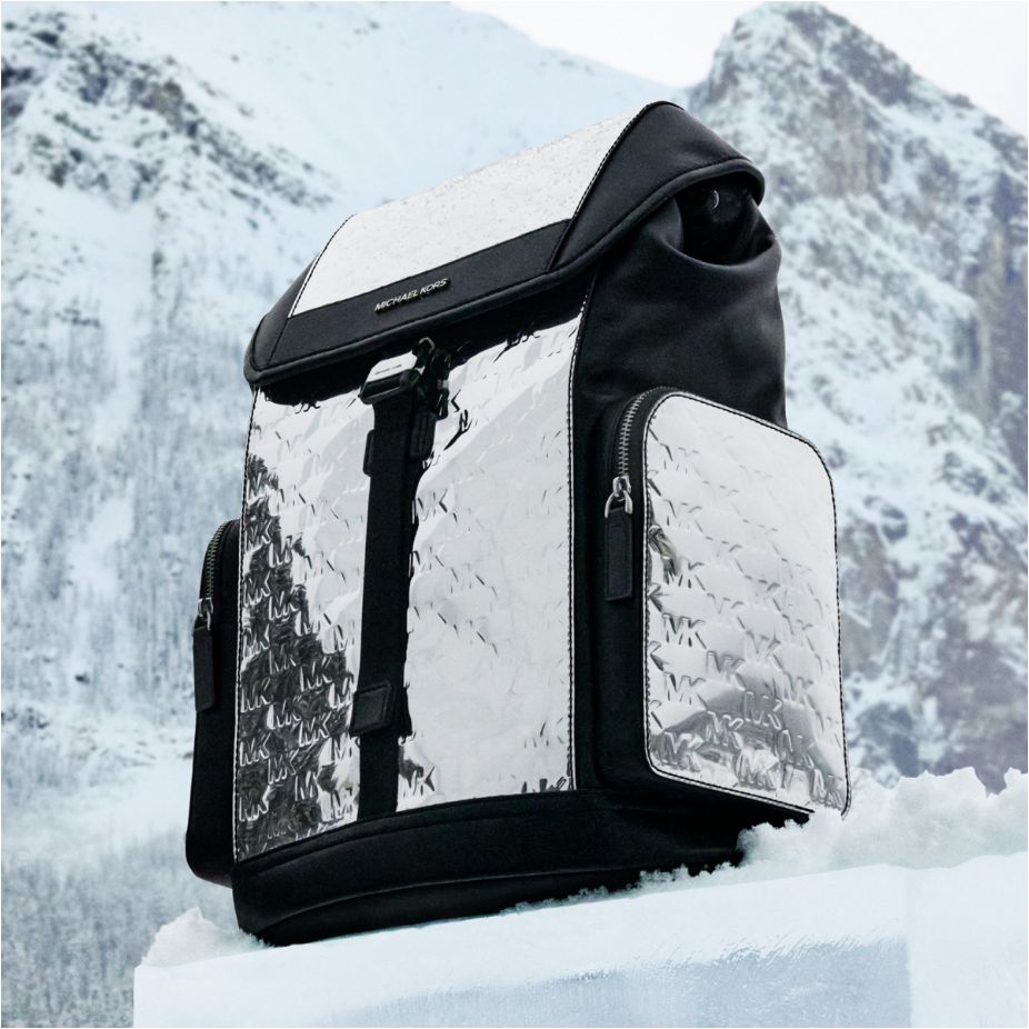 silver and black backpack