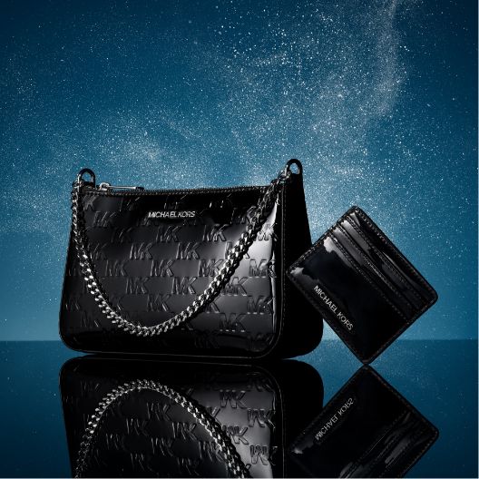 black leather handbag and wallet