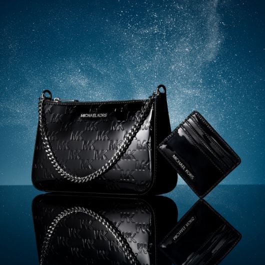 black handbag and wallet