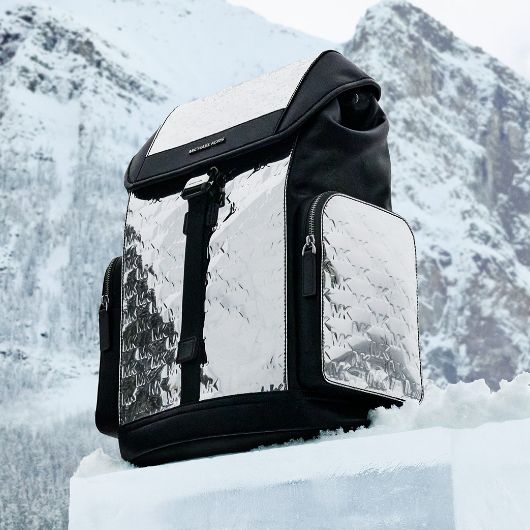 silver and black backpack