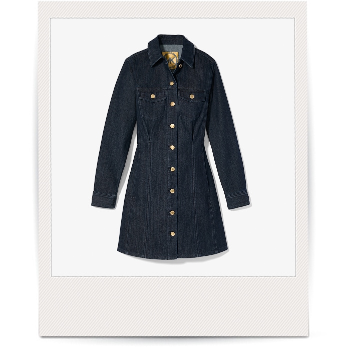 denim dress with gold buttons