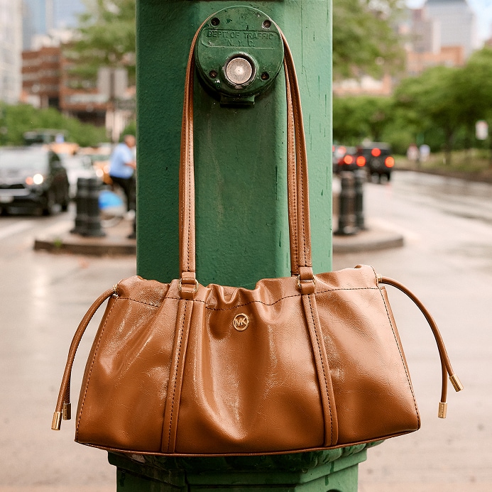 brown leather handbag