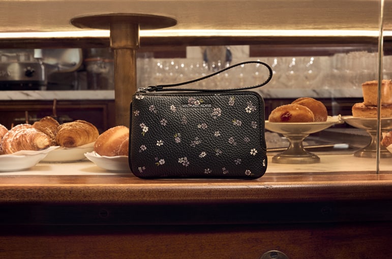 black floral wristlet
