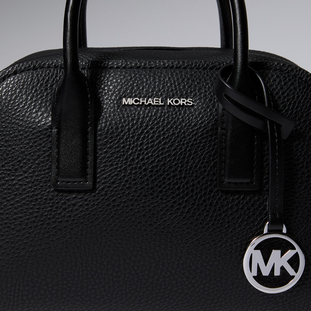 black pebbled leather ashton handbag with keychain