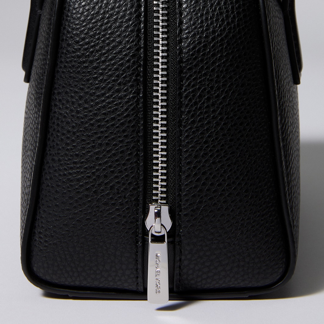 black pebbled leather ashton handbag with zipper