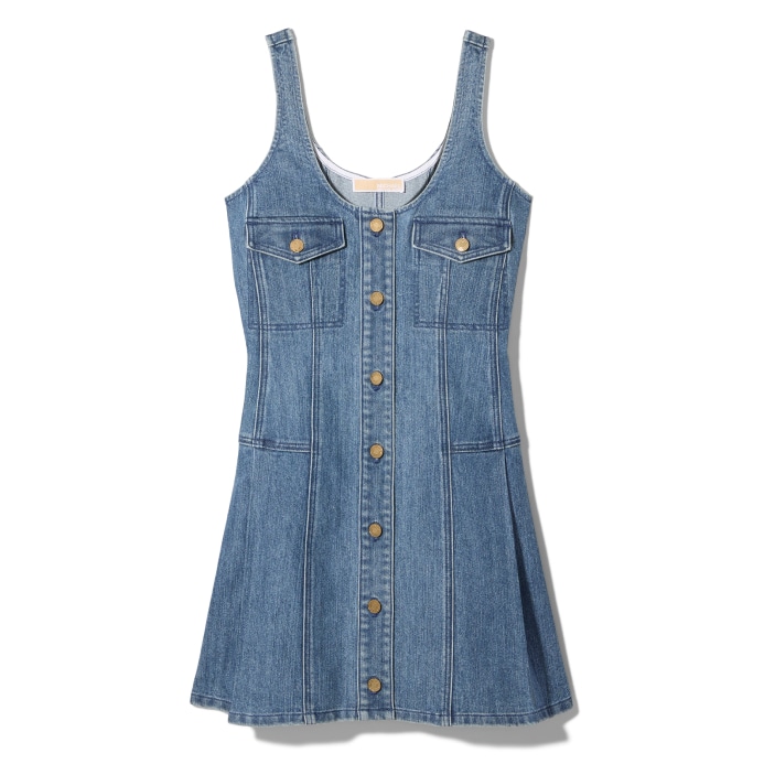 denim dress with gold buttons