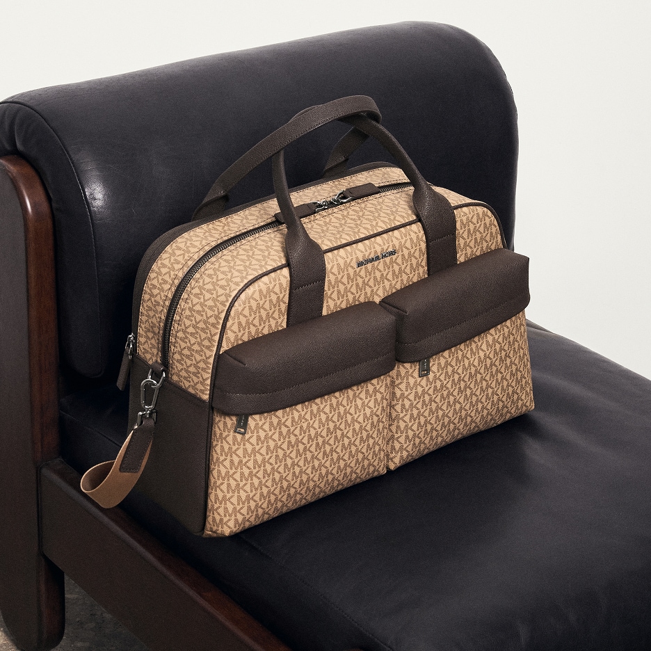 brown leather logo satchel bag