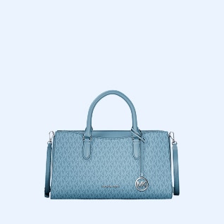 sacoche en cuir bleu &agrave; logo
