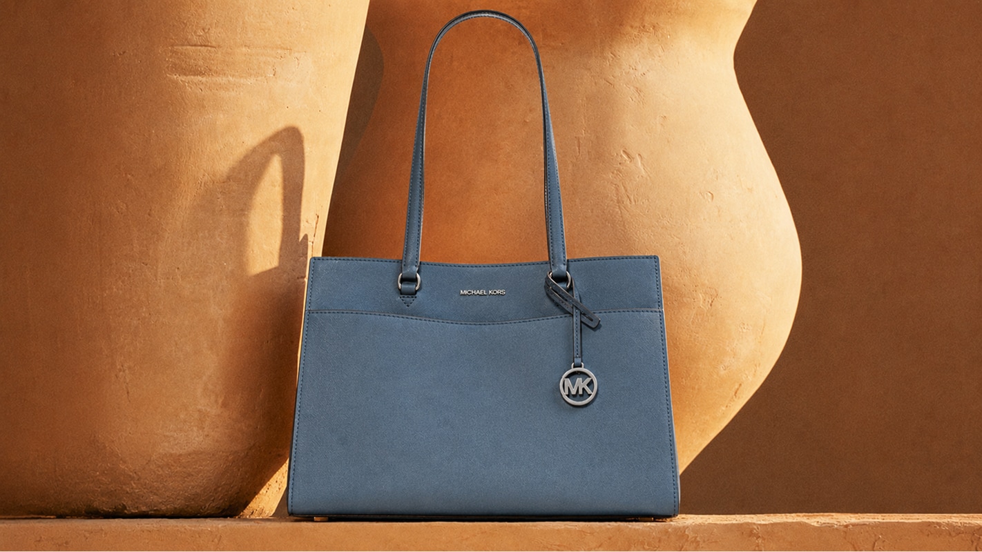 blue suede handbag