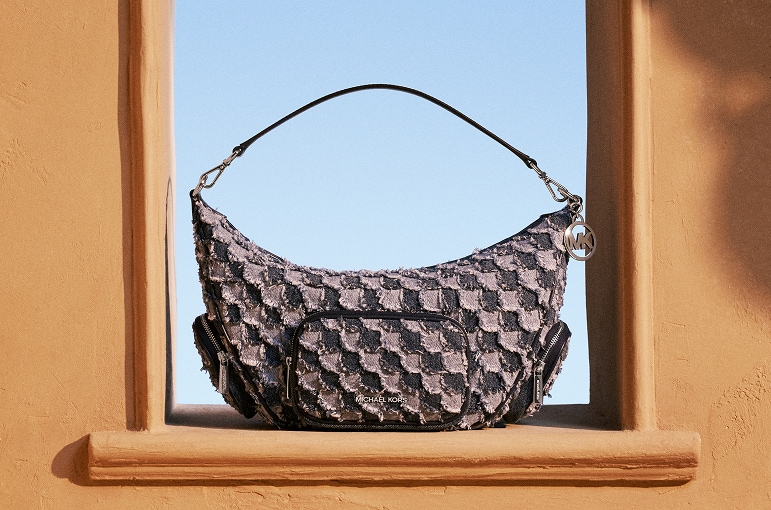 frayed woven denim handbag