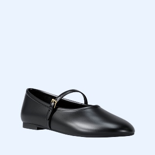 black leather flat with strap