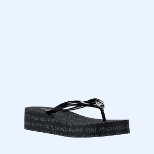 black logo wedge flip flop