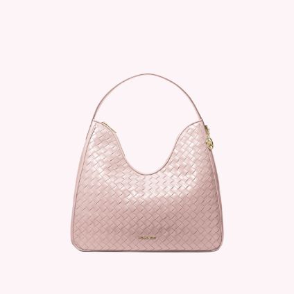 pink woven shoulder bag