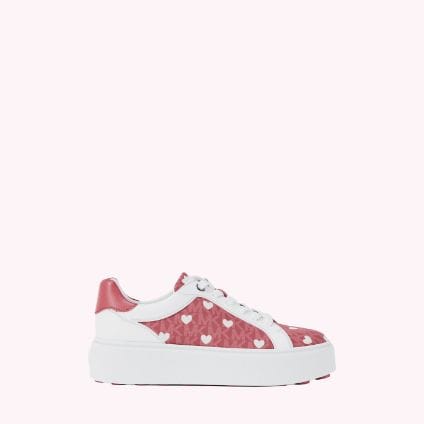 espadrille rose &agrave; motif de c&oelig;urs blancs