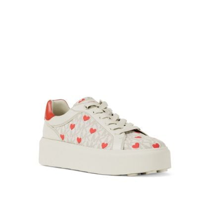 pale grey sneaker with orange heart pattern