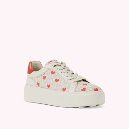 pale grey sneaker with orange heart pattern