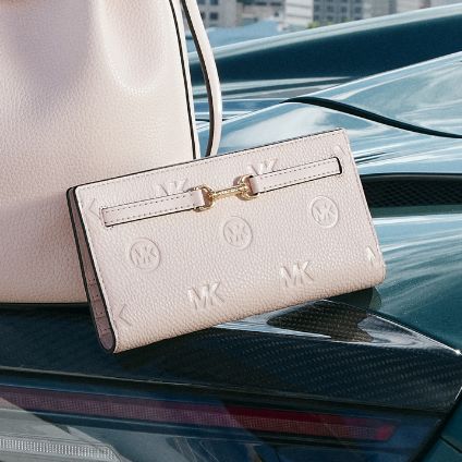 pink leather logo wallet