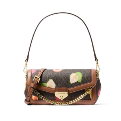 mini sac brun &agrave; logo avec motif de poires