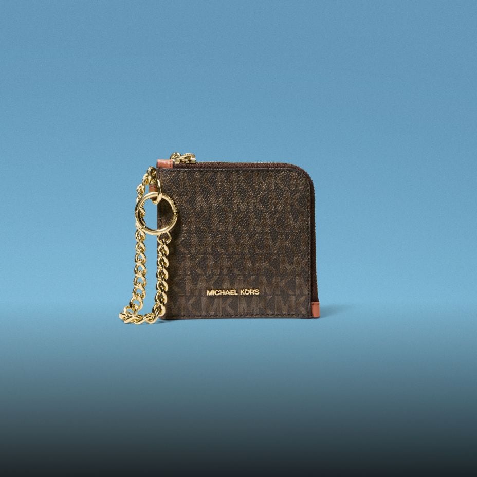 brown leather logo card case