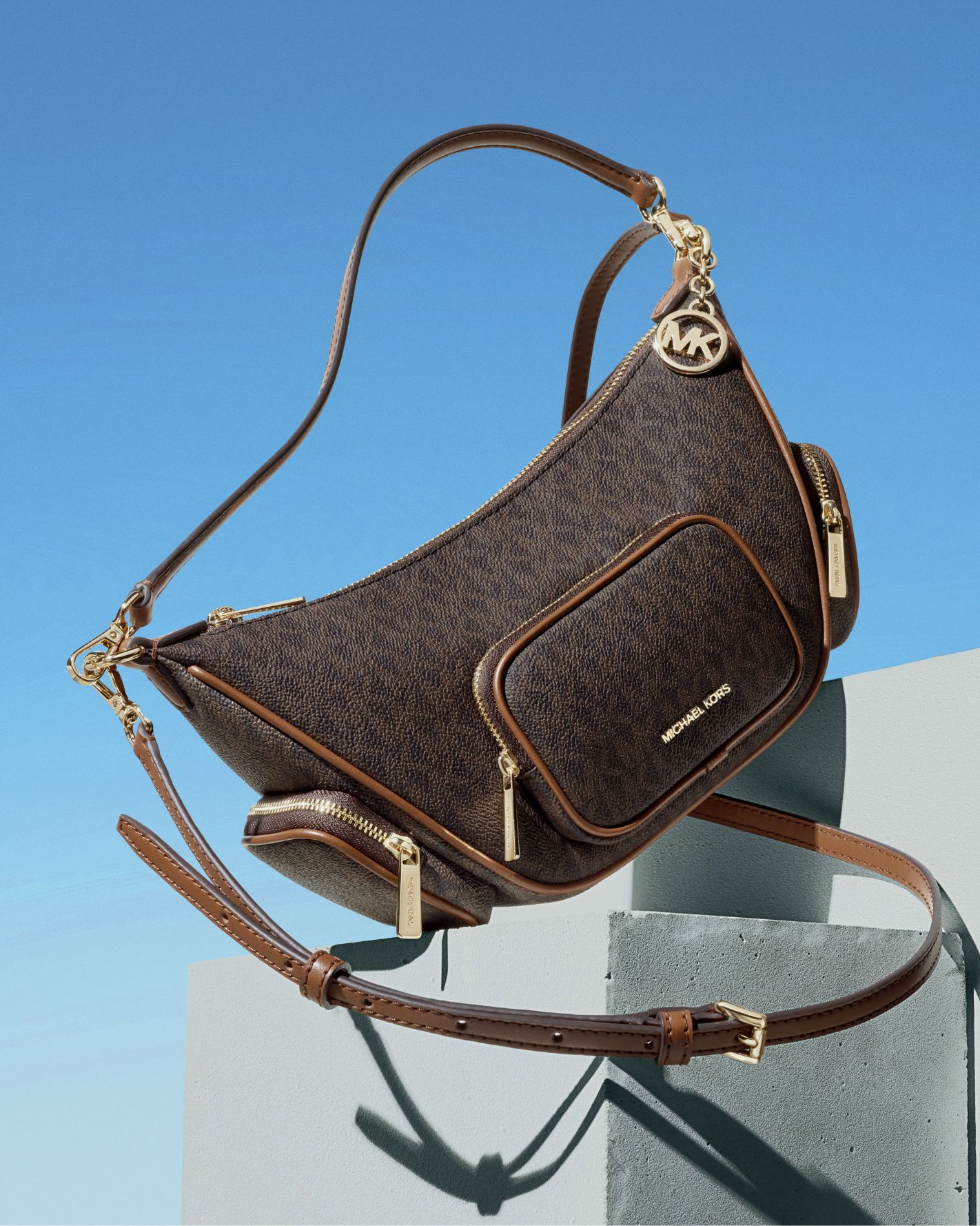 brown signature print merritt bag