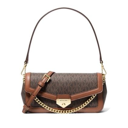 brown signature print mini bag