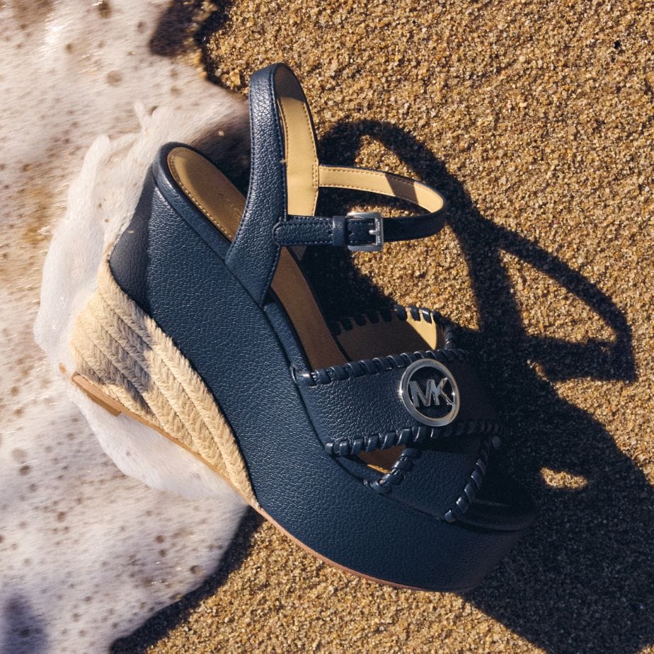 navy leather wedge sandal