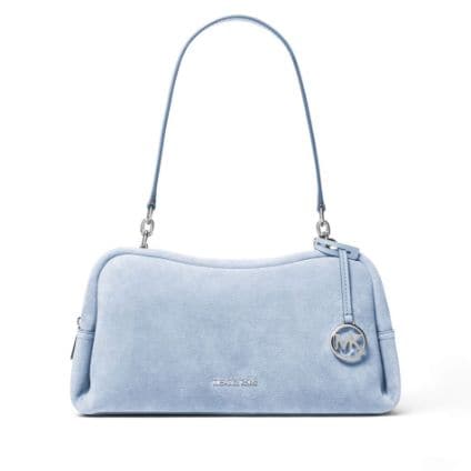 light blue suede shoulder bag
