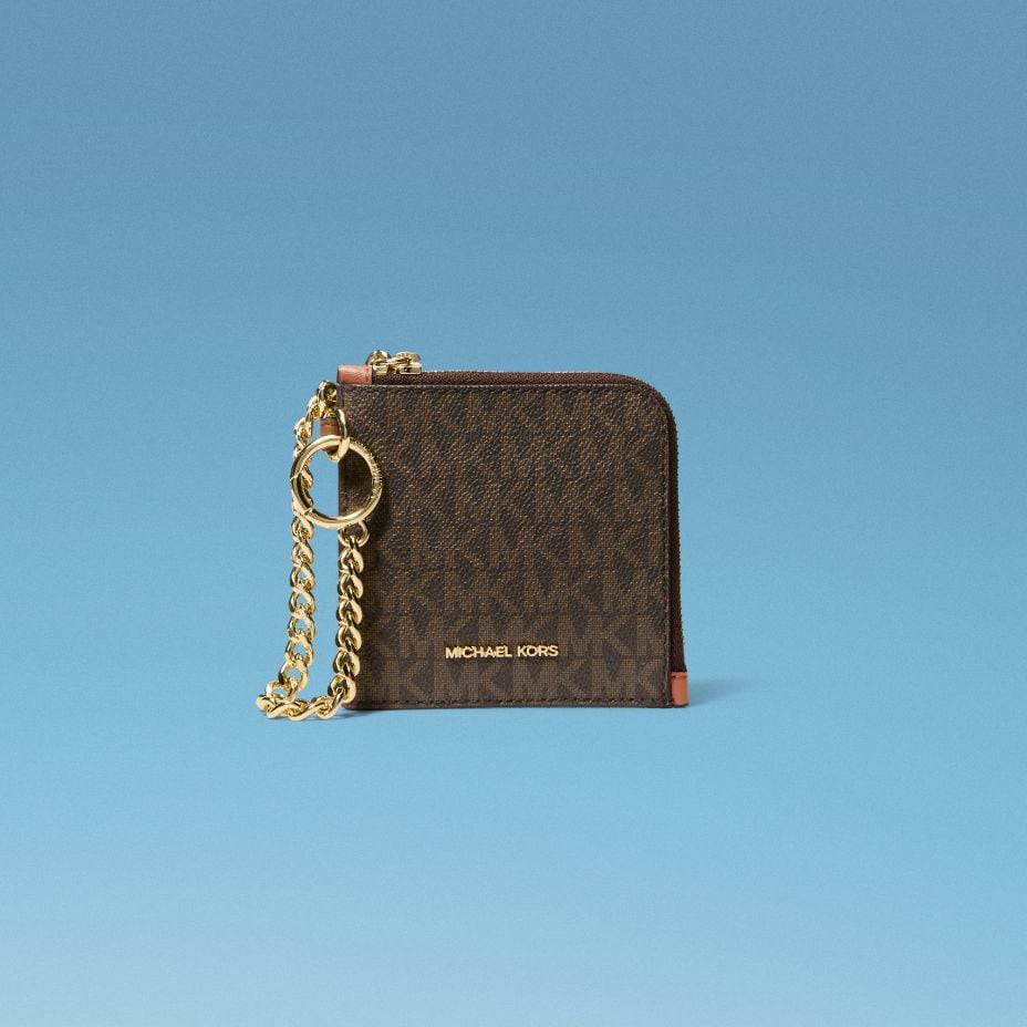 brown leather logo card case