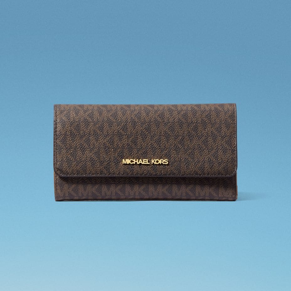 brown leather logo wallet