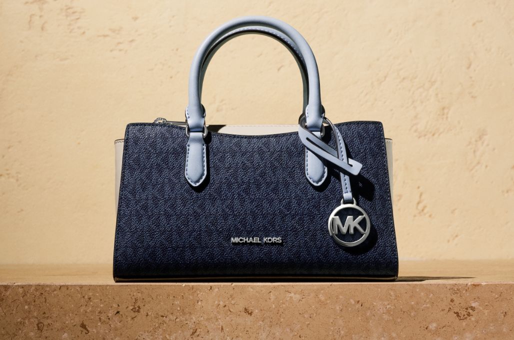 sac &agrave; main en cuir bleu marine &agrave; logo avec poign&eacute;e bleu clair