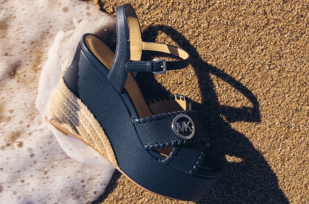 navy leather wedge sandal