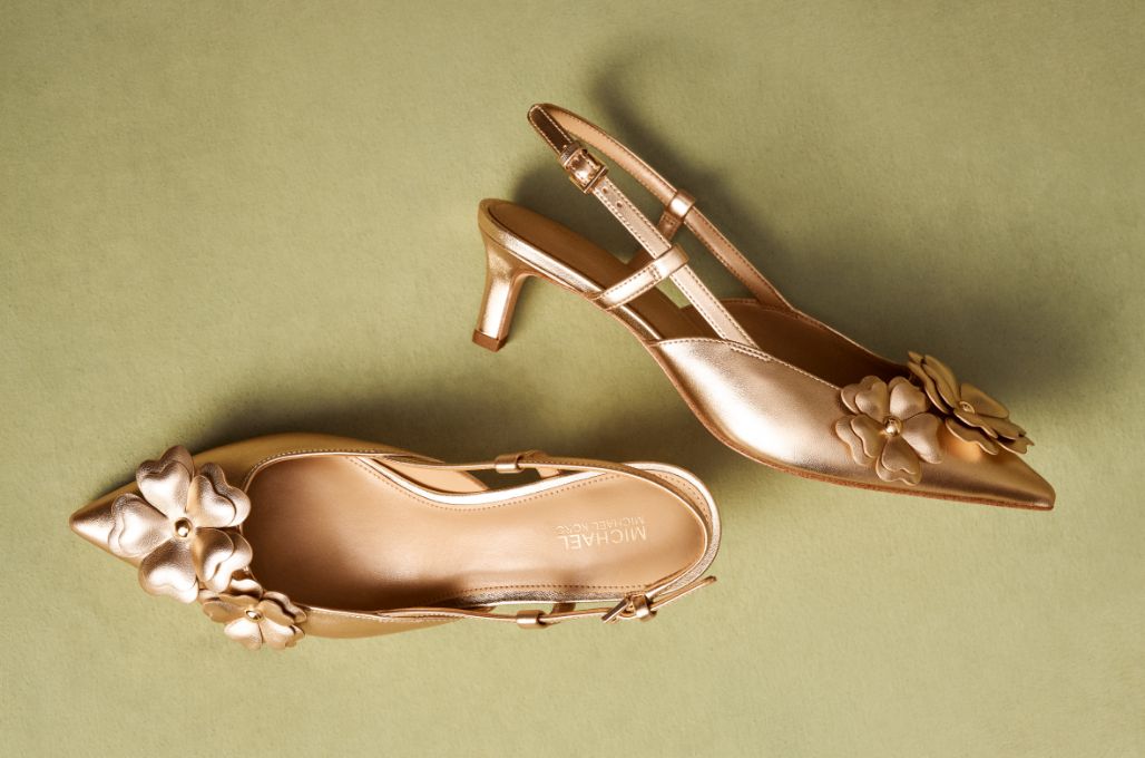 gold heels with flowers