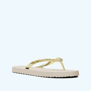 cream flip flop with gold strap
