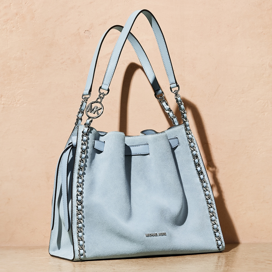 blue leather mina handbag