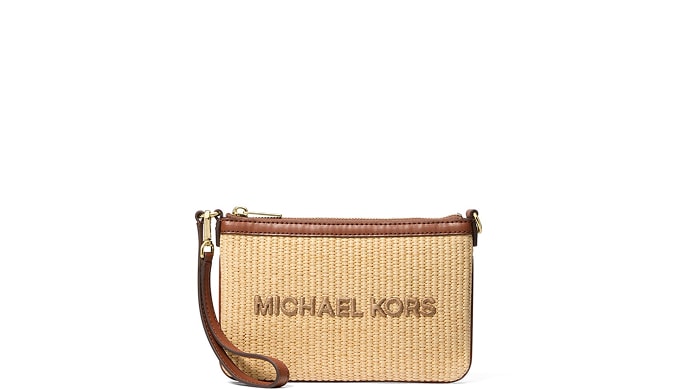 straw wallet with brown accents