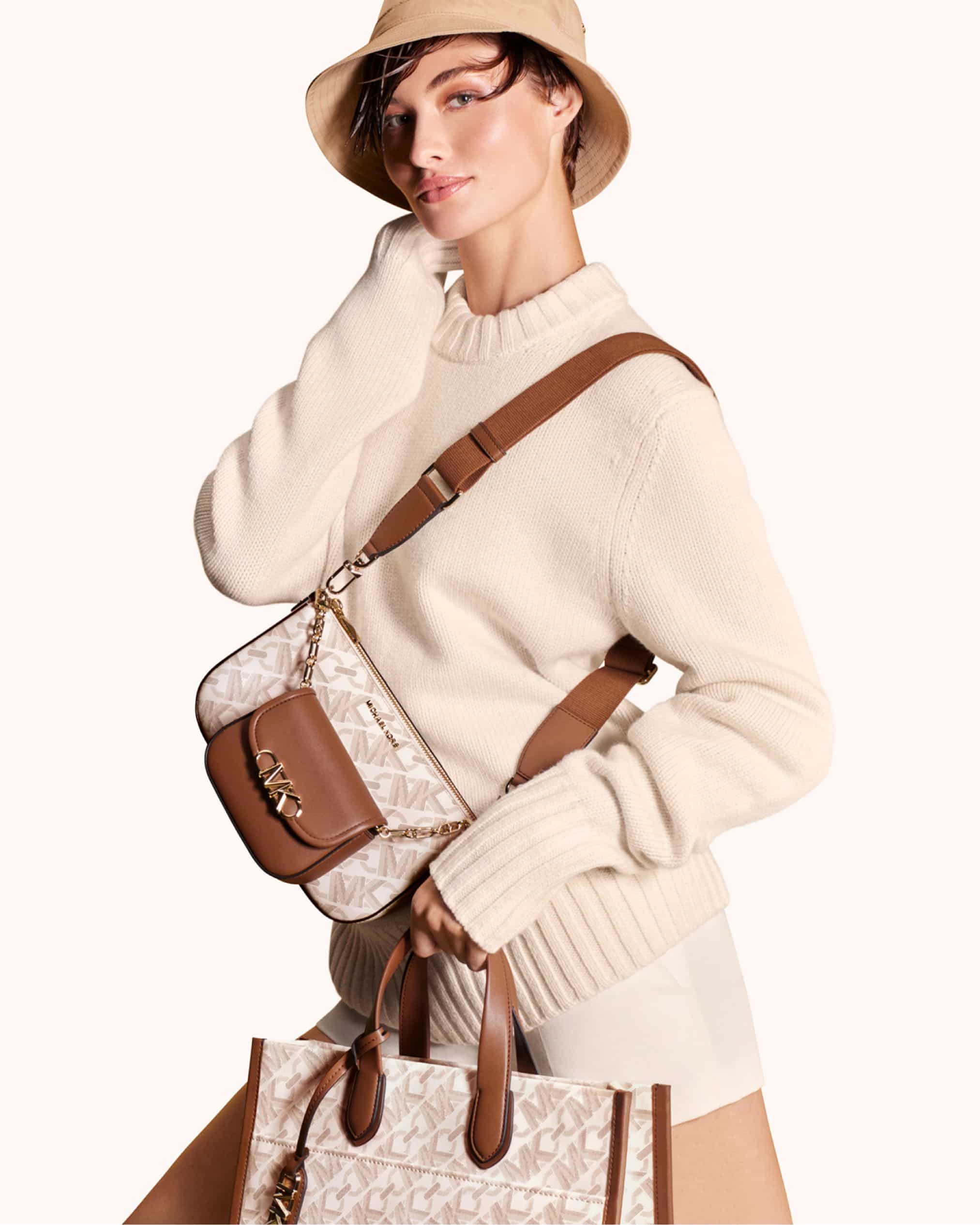 Michael Kors Parker Medium Logo Shoulder Bag For Women (Brown, OS)