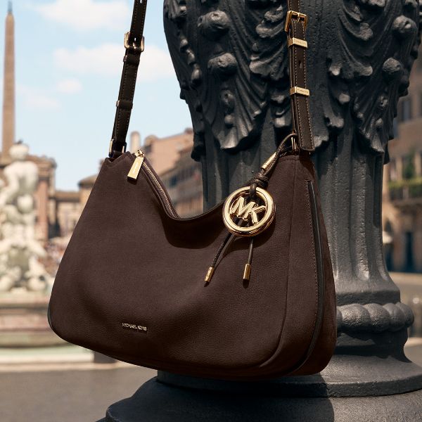 brown suede romee handbag