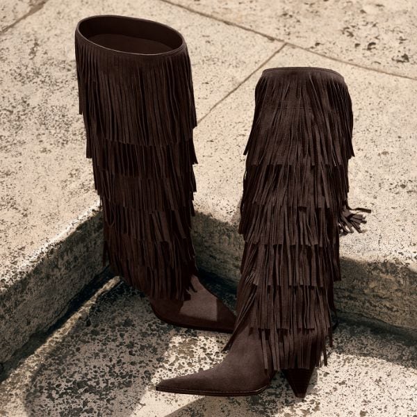 brown suede fringe boots
