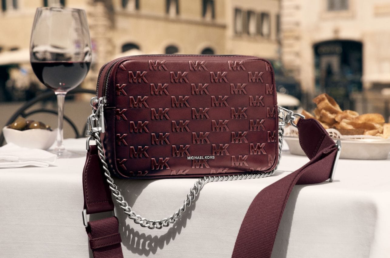 dark red logo crossbody bag