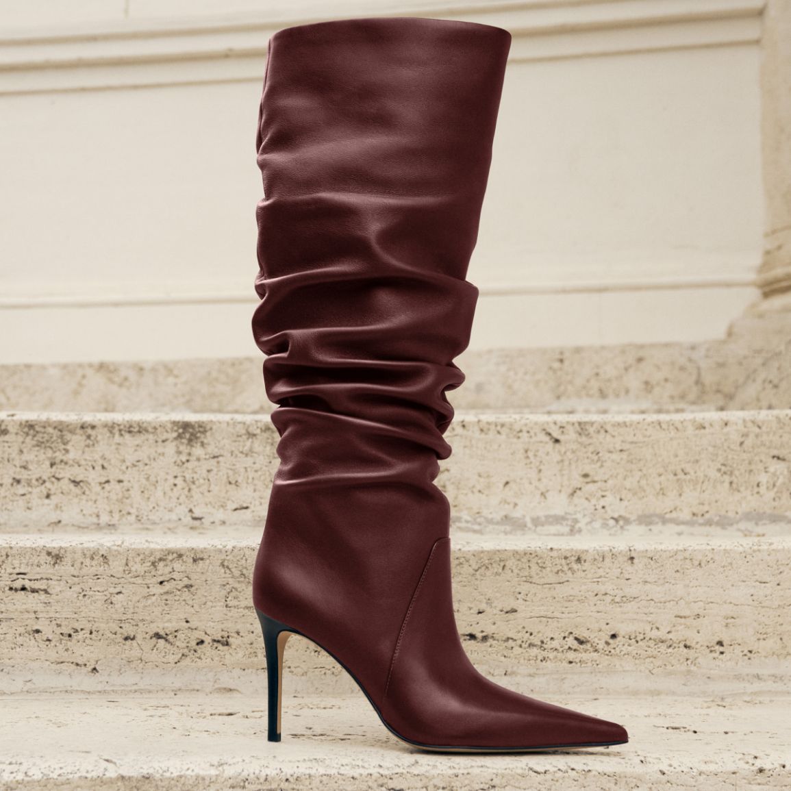 dark red heeled boot