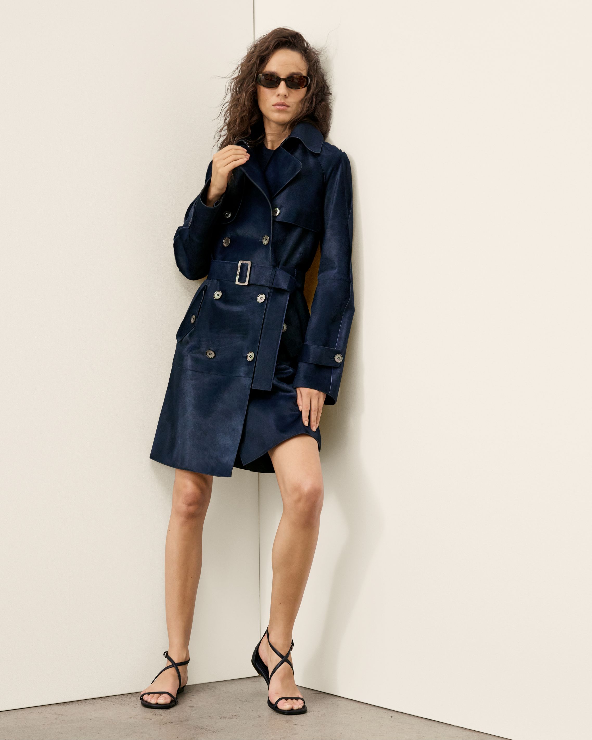 model in navy jacket