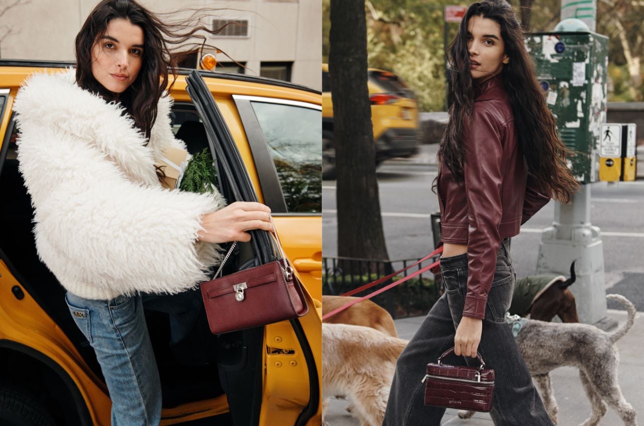 model holding mini bags