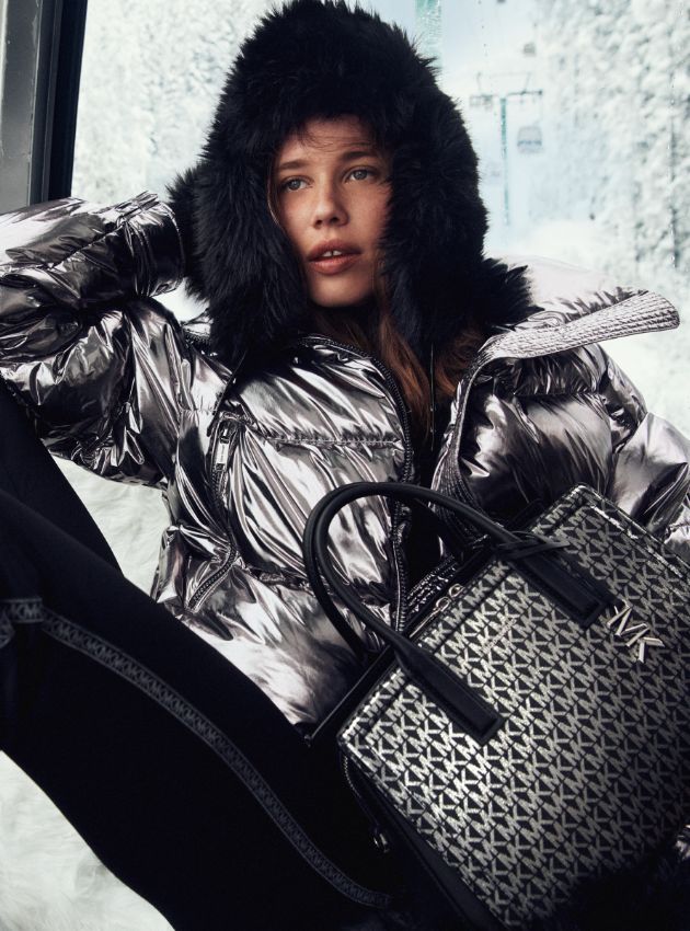 black and silver signature print laila bag