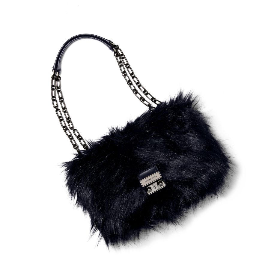 black faux shearling tribeca bag