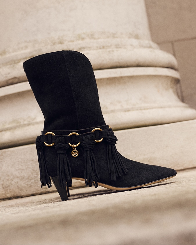 black suede fringe boot